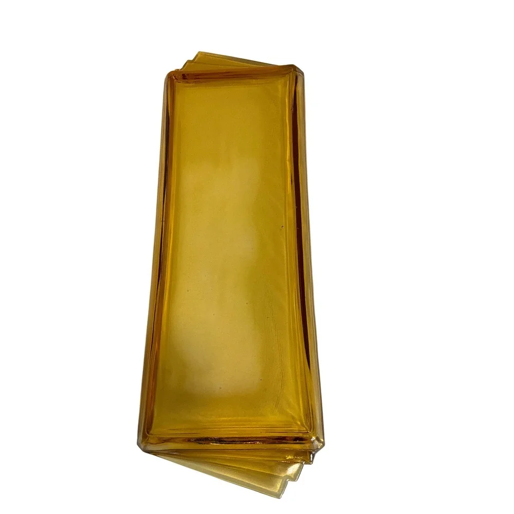 Antique Vintage Czech Art Deco Amber Glass 5-Piece Vanity Set Serving Tray MCM
